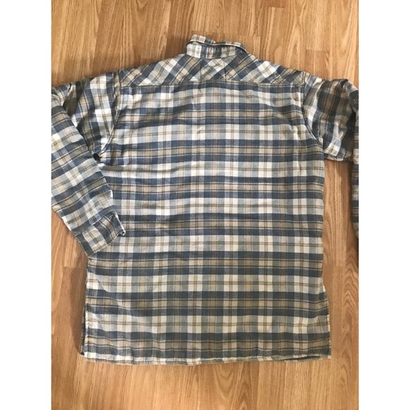 Quilted Flannel Shirt Jacket Plaid Lg Blue Brown Beige Lined VIP Menswear - Picture 3 of 7